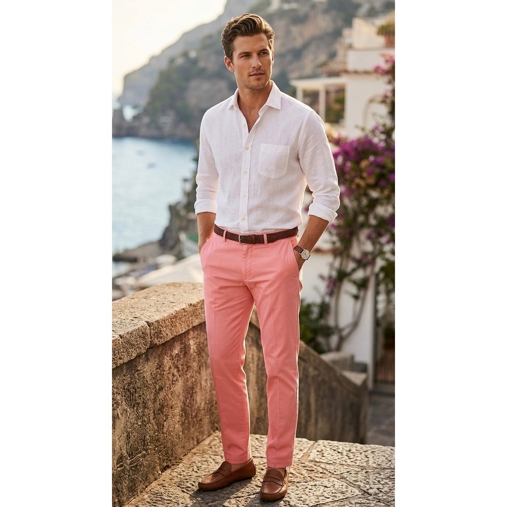 Peter Millar Mens Durham High-Drape Performance Chino Pants Pink 36